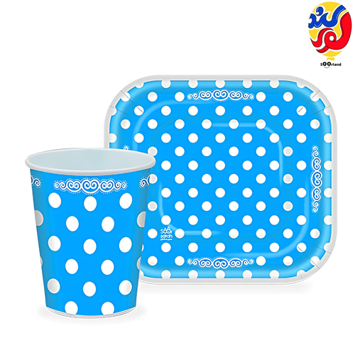 ست زیردستی و لیوان تم آبی خال سفید 10 عددی