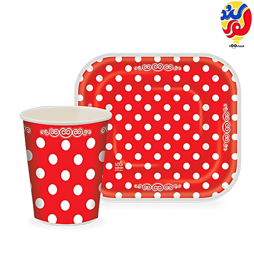 ست زیردستی و لیوان تم قرمز خالدار