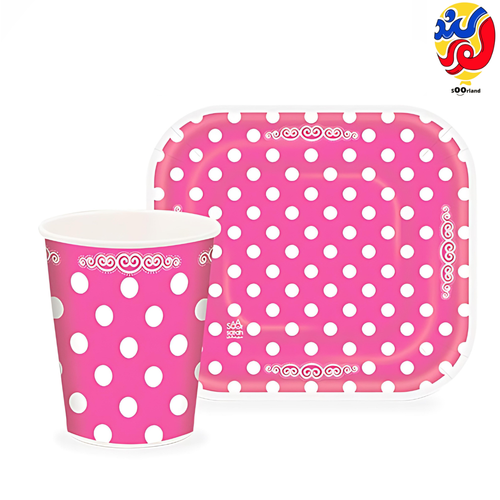 ست زیردستی و لیوان تم خالدار صورتی