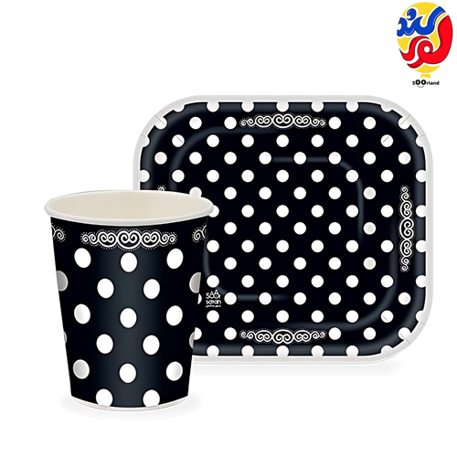 ست زیر دستی و لیوان تم مشکی خال سفید