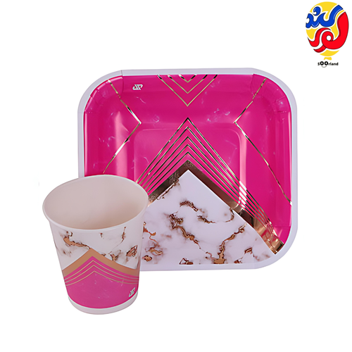 ست زیردستی و لیوان تولد تم گرانیتی رنگ صورتی