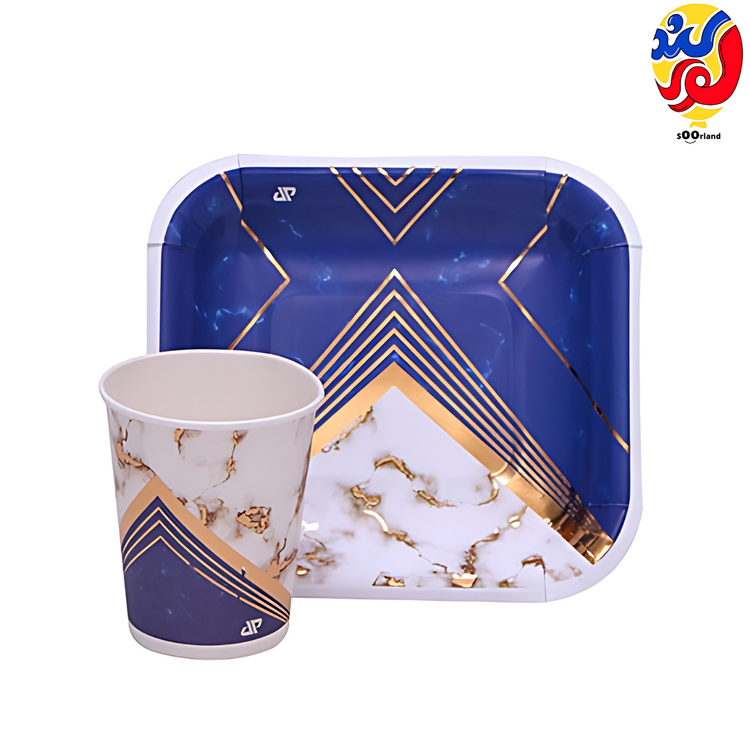 ست زیردستی و لیوان تولد تم گرانیتی رنگ آبی