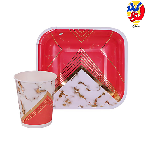 ست زیردستی و لیوان تولد تم گرانیتی رنگ قرمز