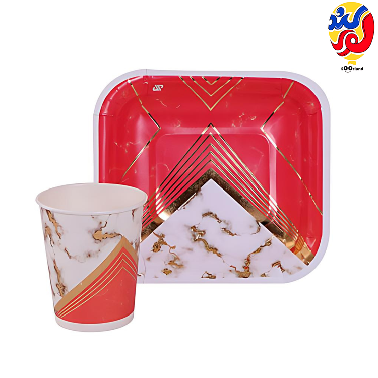 ست زیردستی و لیوان تولد تم گرانیتی رنگ قرمز