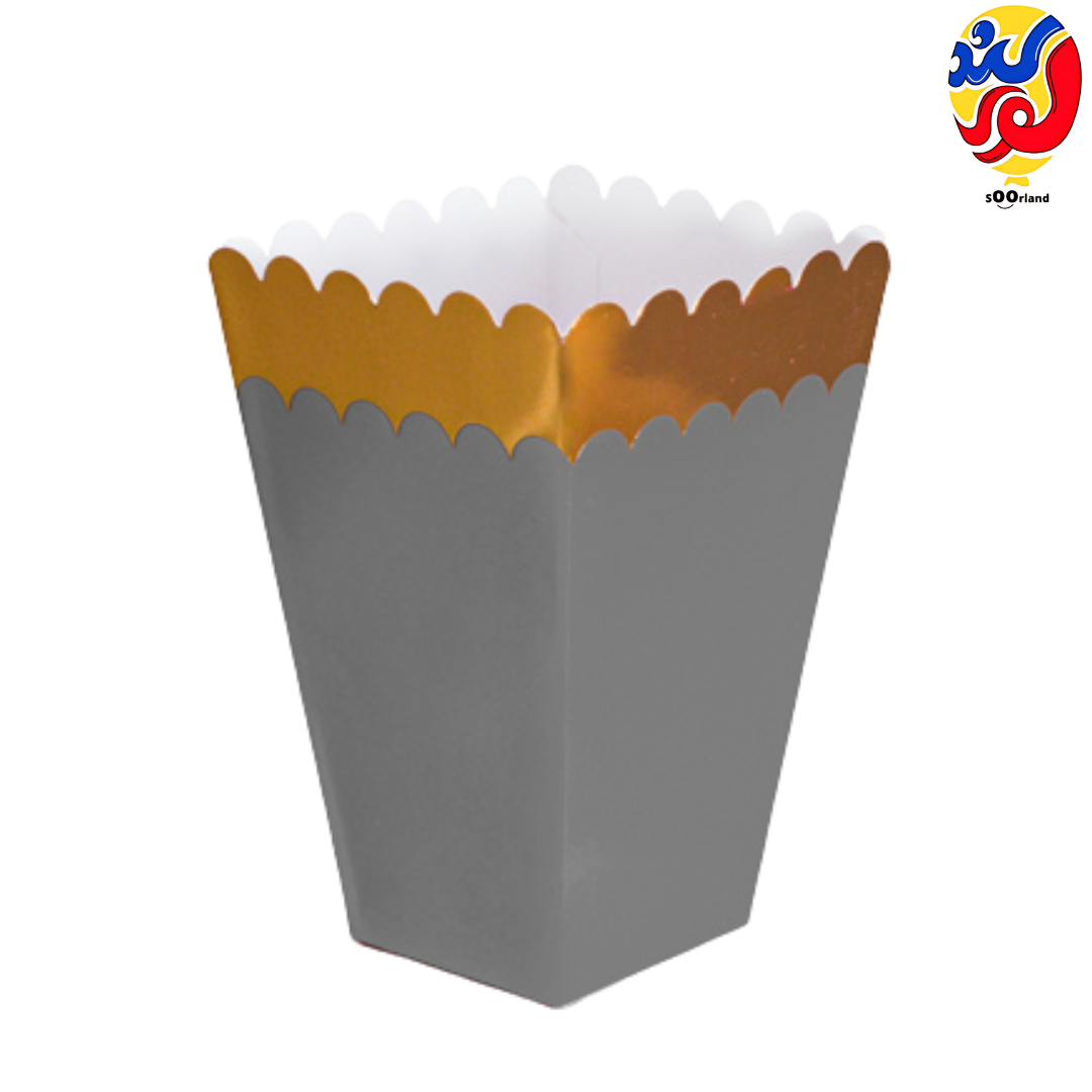 ظرف پاپ کورن تم طلاکوب پاستیلی طوسی 10 عددی