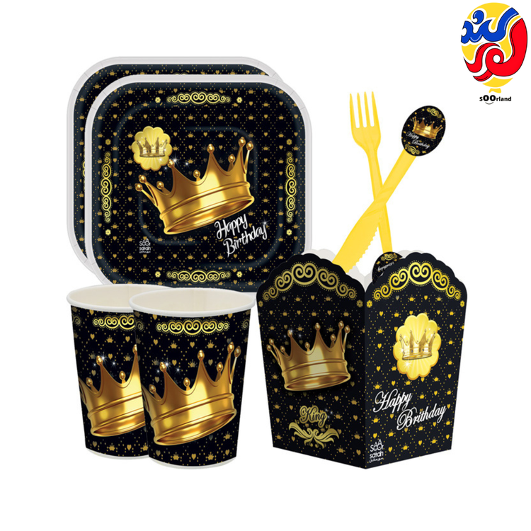 بهترین قیمت و خرید پکیج تولد تم تاج مشکی 10 نفره | فروشگاه سورلند