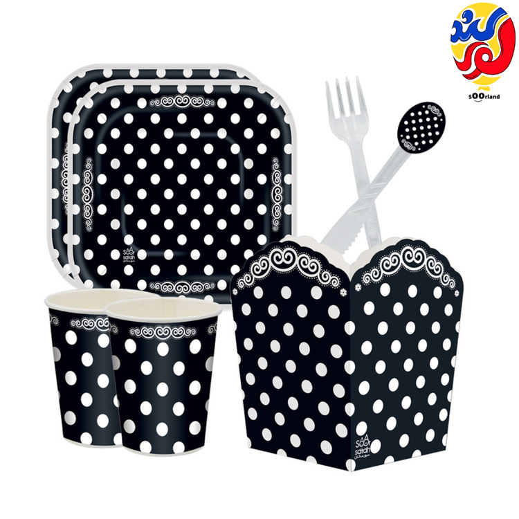 بهترین قیمت و خرید پکیج تولد تم مشکی خالدار 10 نفره | فروشگاه سورلند