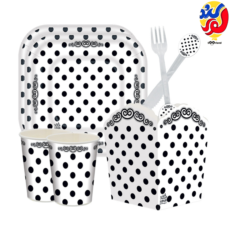 بهترین قیمت و خرید پکیج تولد تم سفید خالدار 10 نفره | فروشگاه سورلند