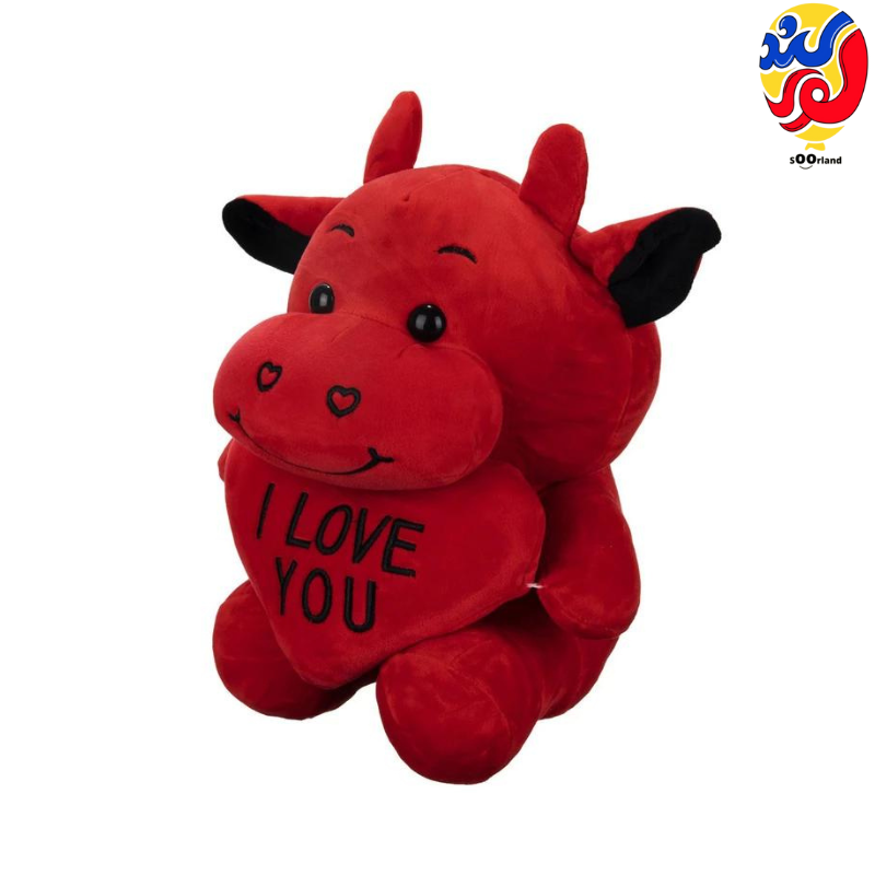 بهترین قیمت و خرید عروسک طرح گاو مدل I Love You سایز 32 سانتی‌متر _ سورلند