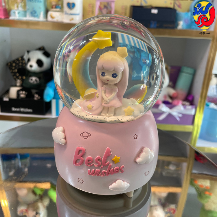 گوی موزیکال پمپی سایز بزرگ خارجی طرح دختر و رنگین کمان صورتی