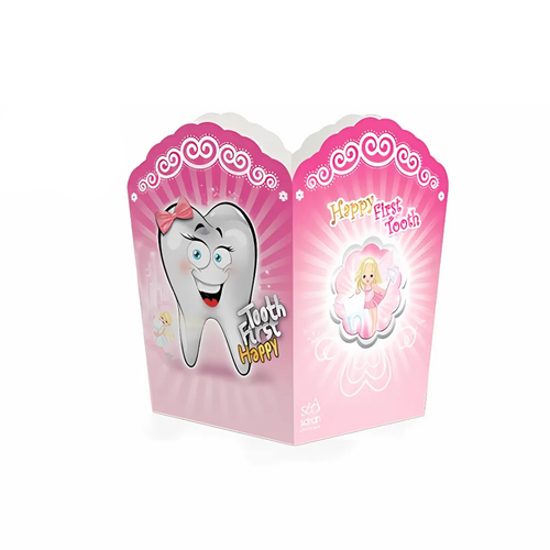 ظرف پاپ کورن تم دندونی صورتی دخترانه (first tooth party)
