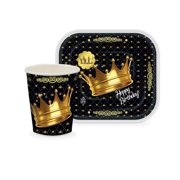 ست زیردستی و لیوان تم تاج مشکی طلایی