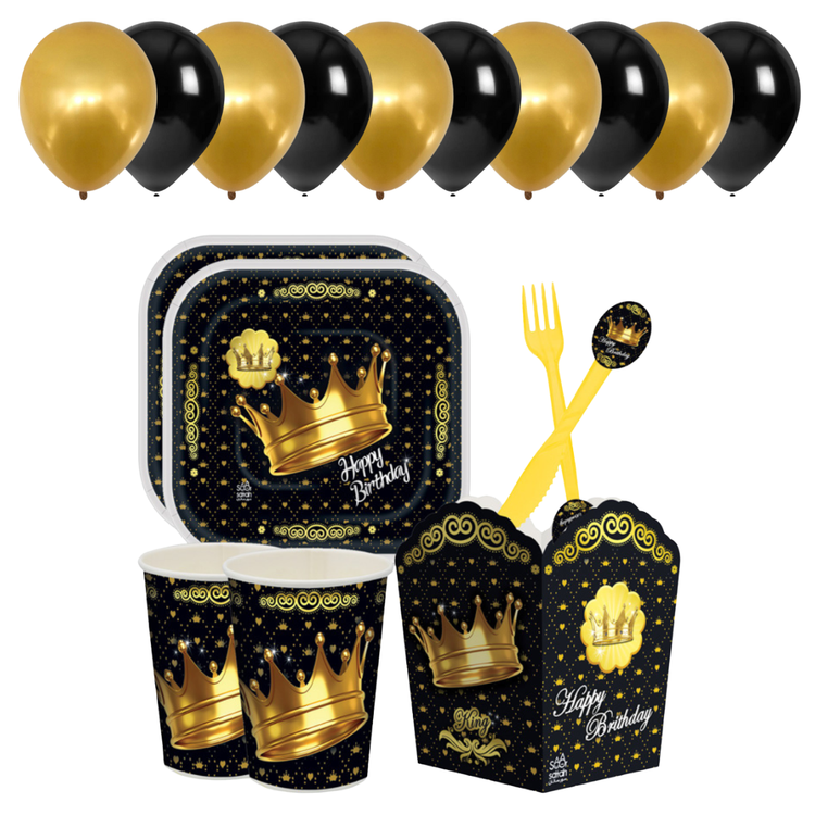 پک بادکنک و لوازم تولد 10 نفره تم تاج طلایی