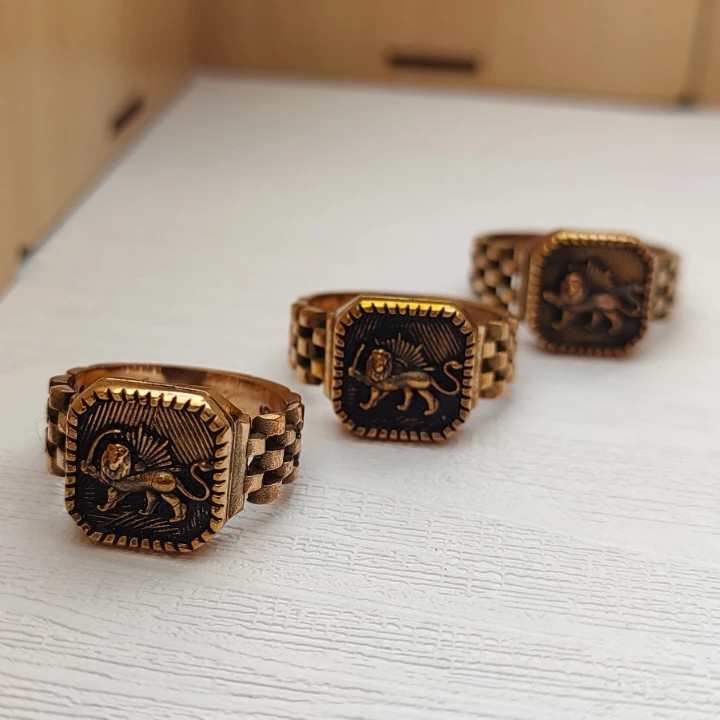 انگشتر شیر و خورشید طلایی مردانه